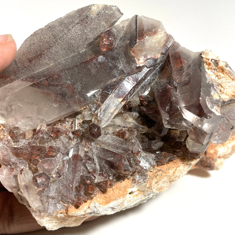 Ishuko Phantom Quartz Cluster, Hematite included Quartz from the Northern Province of Zambia