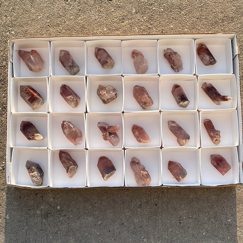 720g Lot of 24 Ishuko Red Phantom Quartz, Hematite included Quartz from the Central Province of Zambia