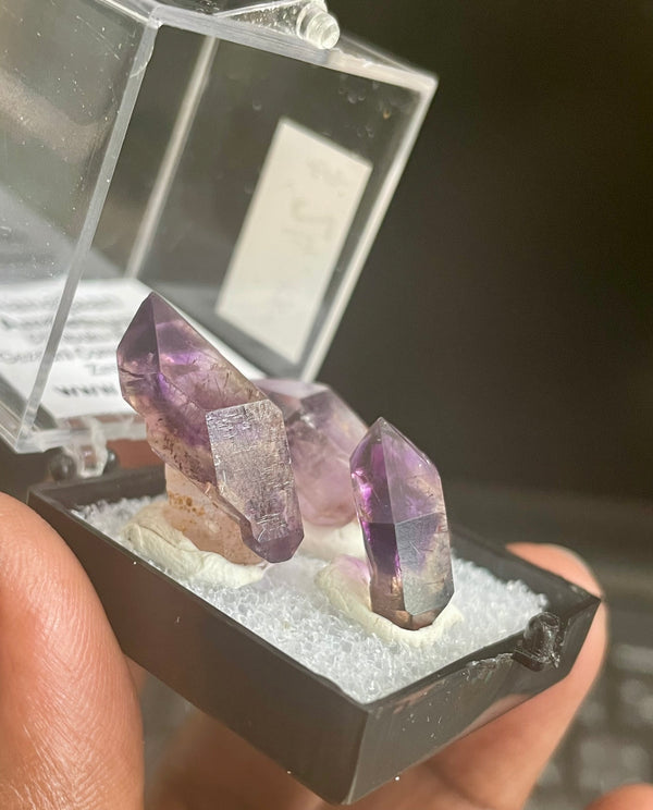 Mini Shangaan Amethyst Trio with Scepter & Double Termination from the Chibuku mine, Zimbabwe
