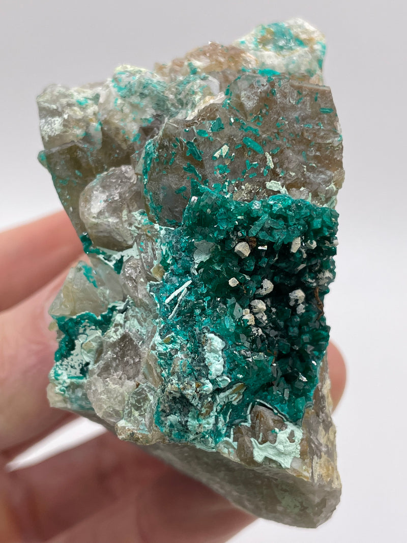 Dioptase and Chrysocolla on Quartz from Omaue, Kaokoveld, Namibia