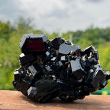 Self-Standing Lustrous Black Tourmaline Crystal with Feldspar from Erongo Mountain, Erongo Region, Namibia