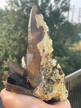 Smoky Quartz with Hyalite Opal and Black Tourmaline from Erongo Mountain, Erongo Region, Namibia