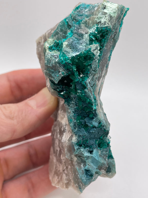 Dioptase, Shattuckite & Chrysocolla on Quartz from Omaue, Kaokoveld, Namibia