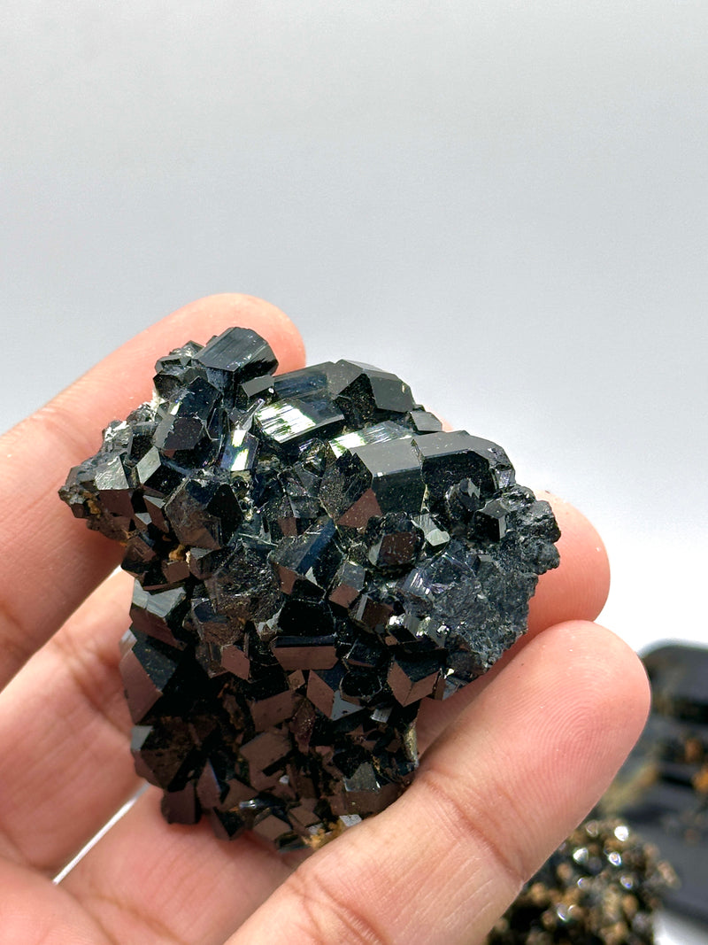 18 PIECE BLACK TOURMALINE WHOLESALE FLAT, ERONGO MINERALS (BLACK TOURMALINE/ SMOKY QUARTZ/ FELDSPAR) FROM ERONGO MOUNTAIN, ERONGO REGION, NAMIBIA.