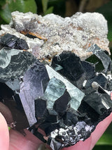 Black Tourmaline Specimen with Aquamarine and Hyalite Opal from Erongo Mountain, Erongo Region, Namibia