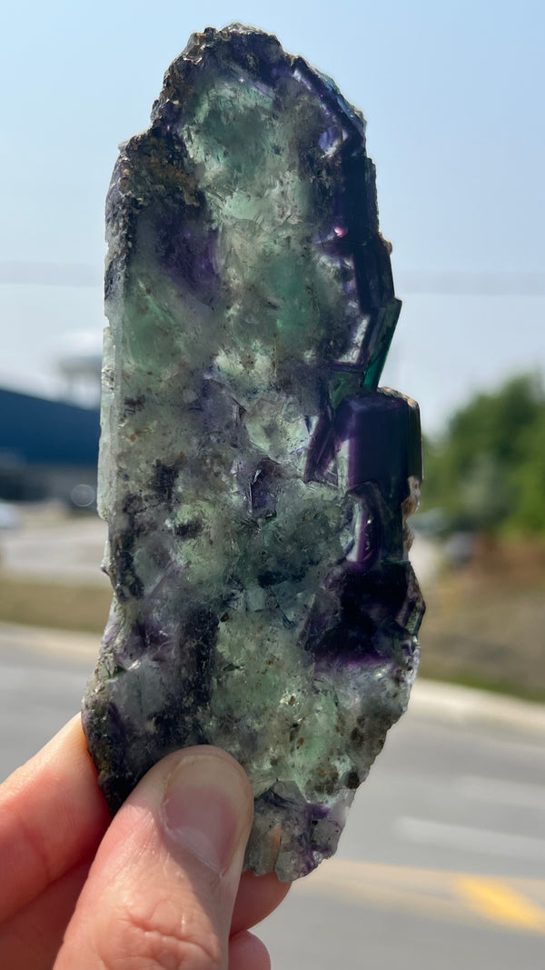 Purple and Green Okorusu Fluorite Slice from the Okorusu Mine, Namibia, Africa.