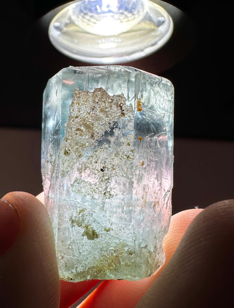 AQUAMARINE SPECIMEN WITH HYALITE 17.5g FROM ERONGO MOUNTAIN, ERONGO REGION, NAMIBIA, ERONGO AQUAMARINE CRYSTAL, CRYSTAL HEALING