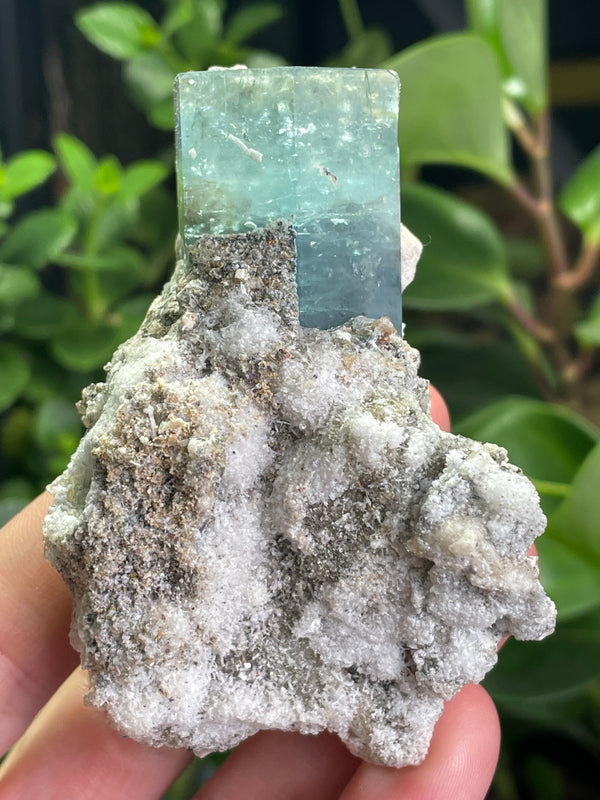 Aquamarine Specimen on Feldspar with Hyalite opal from Erongo Mountain, Erongo Region, Namibia