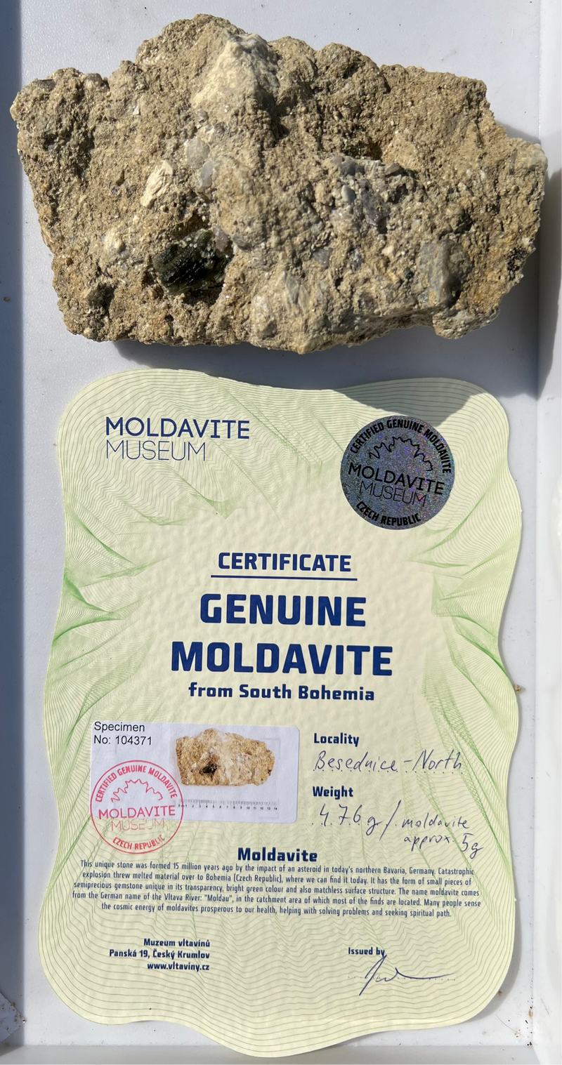 Authentic Genuine Moldavite, Moldavite on matrix from South Bohemia - 476 grams