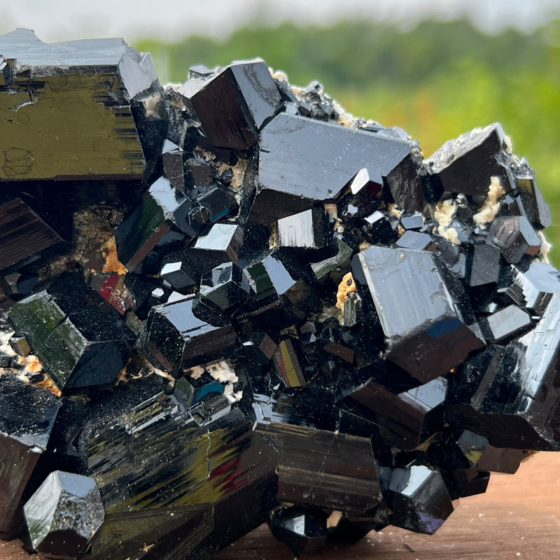 Self-Standing Lustrous Black Tourmaline Crystal with Feldspar from Erongo Mountain, Erongo Region, Namibia