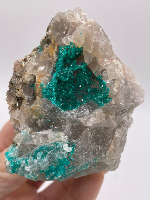 Dioptase on Quartz from Omaue, Kaokoveld, Namibia