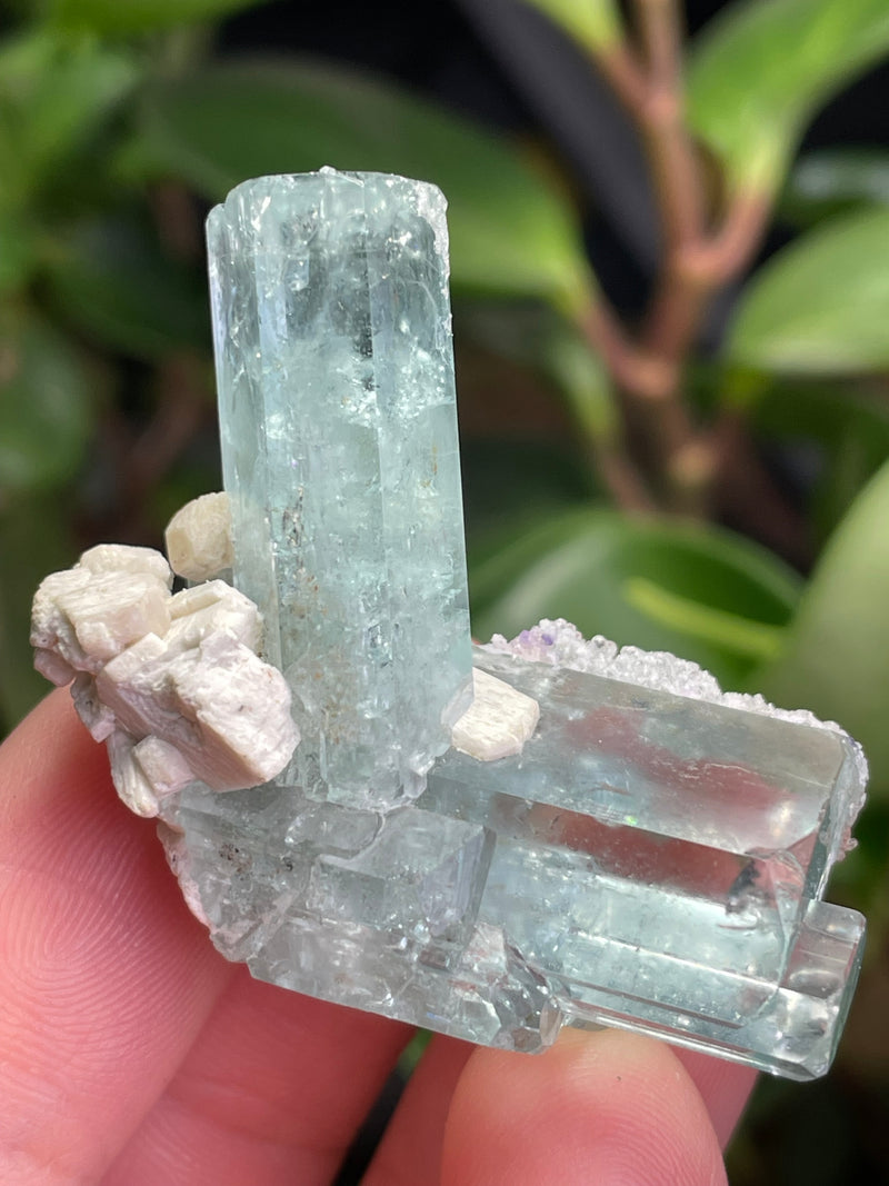 Aquamarine Specimen Cluster on Feldspar with Hyalite opal from Erongo Mountain, Erongo Region, Namibia