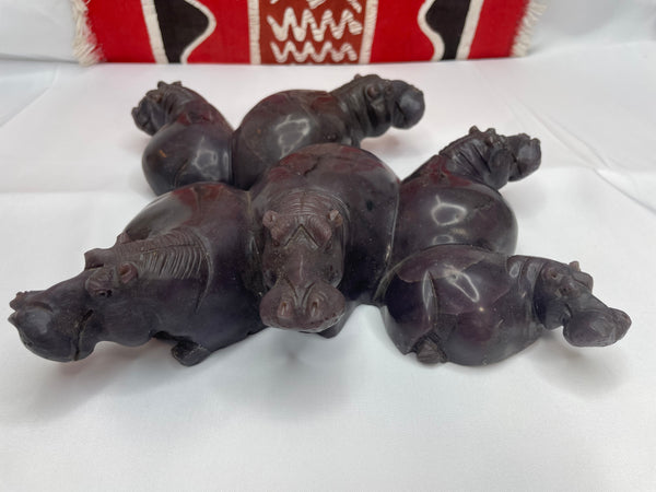 Lepidolite Hippopotamus Family Sculpture