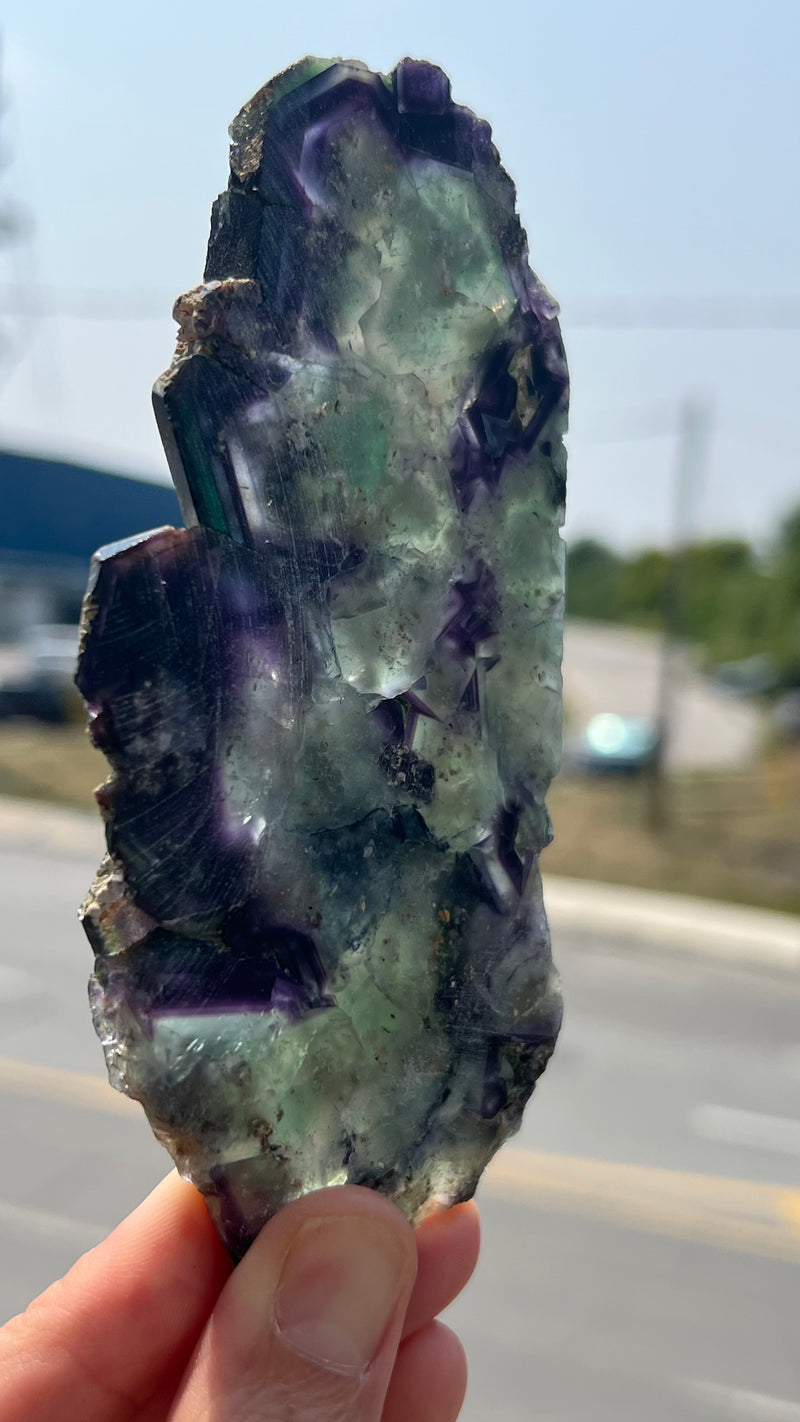 Purple and Green Okorusu Fluorite Slice from the Okorusu Mine, Namibia, Africa.