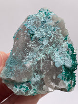 Calcite on Dioptase & Chrysocolla on Quartz from Omaue, Kaokoveld, Namibia