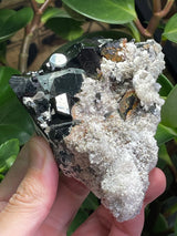 Black Tourmaline Specimen with Aquamarine and Hyalite Opal from Erongo Mountain, Erongo Region, Namibia