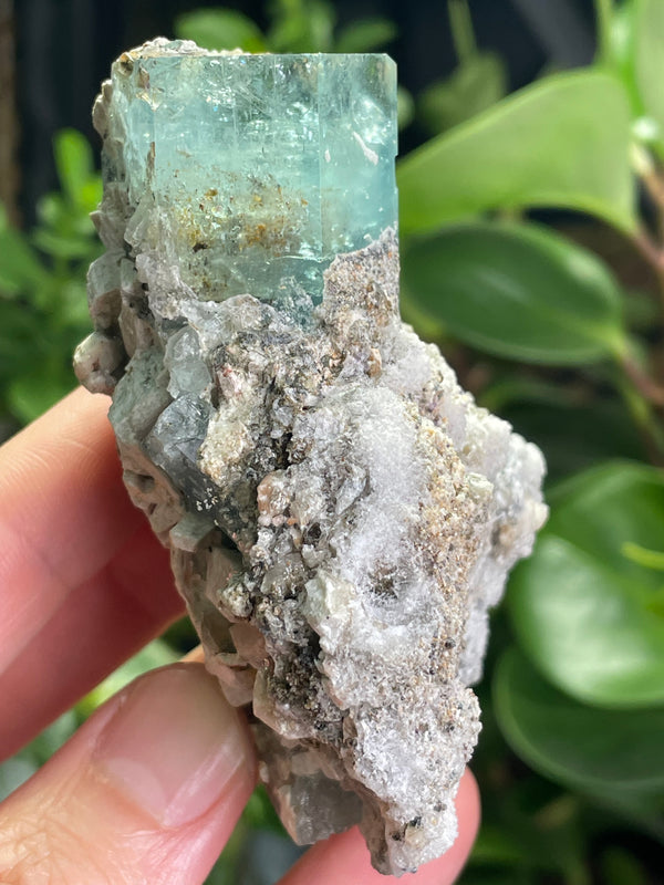 Aquamarine Specimen on Feldspar with Hyalite opal from Erongo Mountain, Erongo Region, Namibia