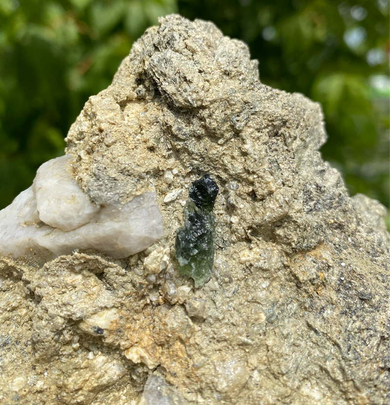 Genuine Moldavite, Moldavite on Matrix from South Bohemia Czech Republic, 378 grams