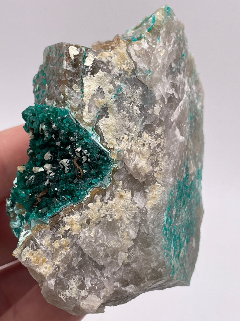 Dioptase and Chrysocolla on Quartz from Omaue, Kaokoveld, Namibia