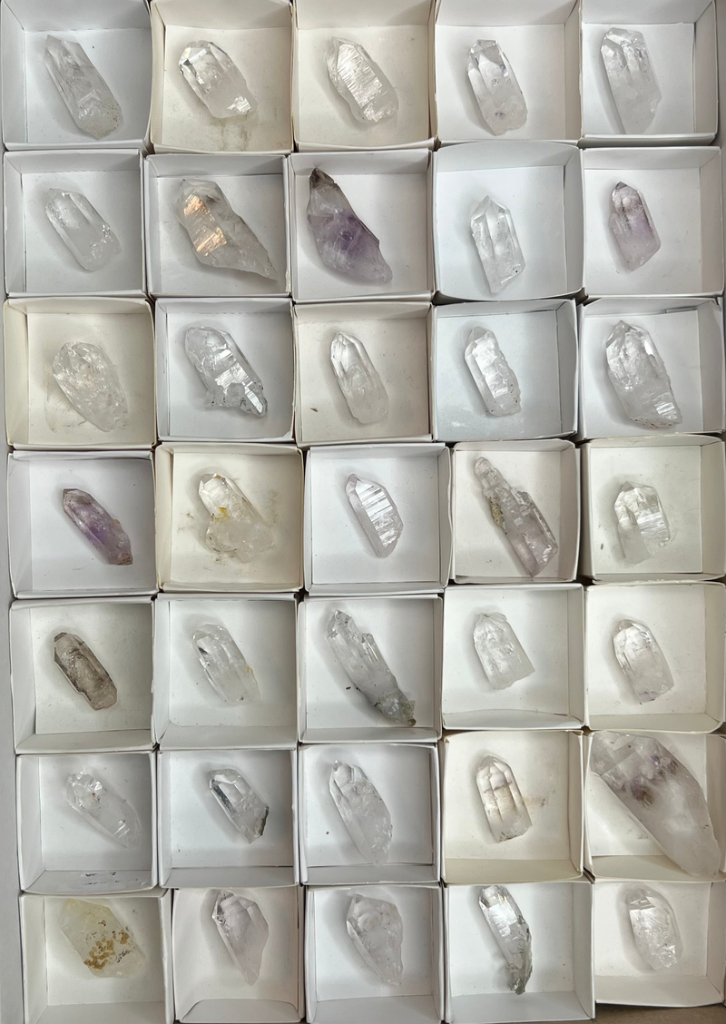 35 Piece Brandberg Quartz Wholesale Flat from the Brandberg District, Goboboseb, Erongo Region, Namibia
