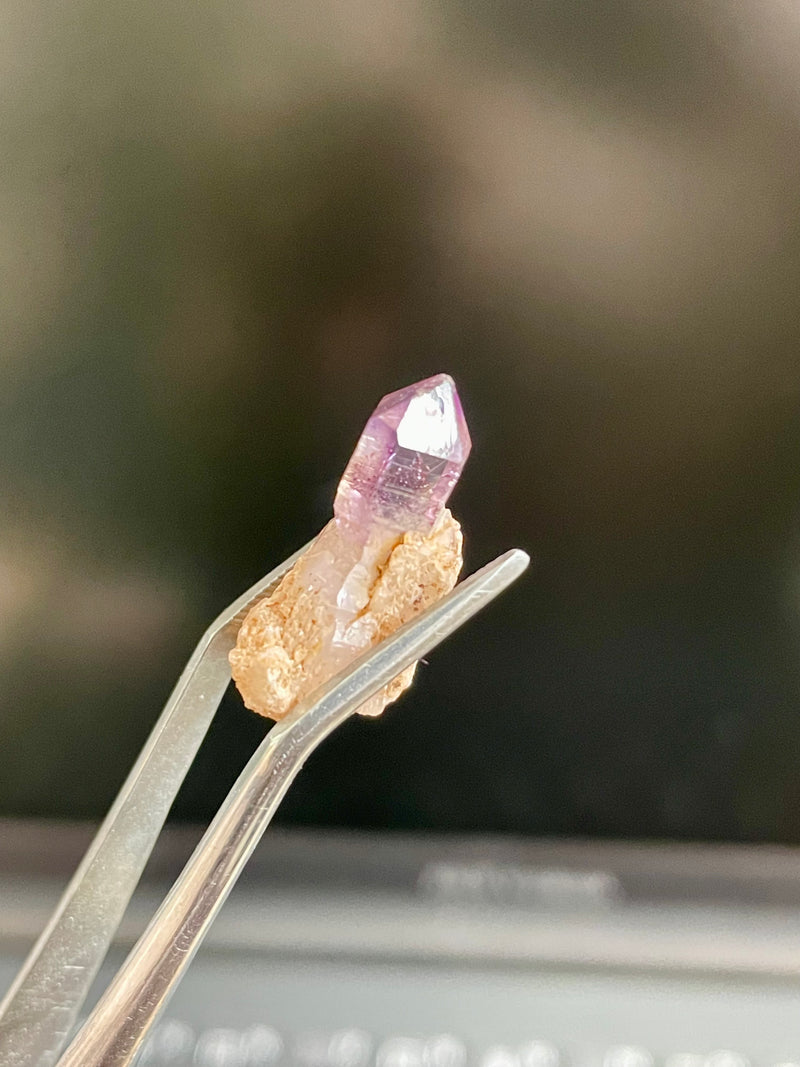 Mini Shangaan Amethyst Trio with Large Twin Scepter & Mini Matrix Growth from the Chibuku mine, Zimbabwe