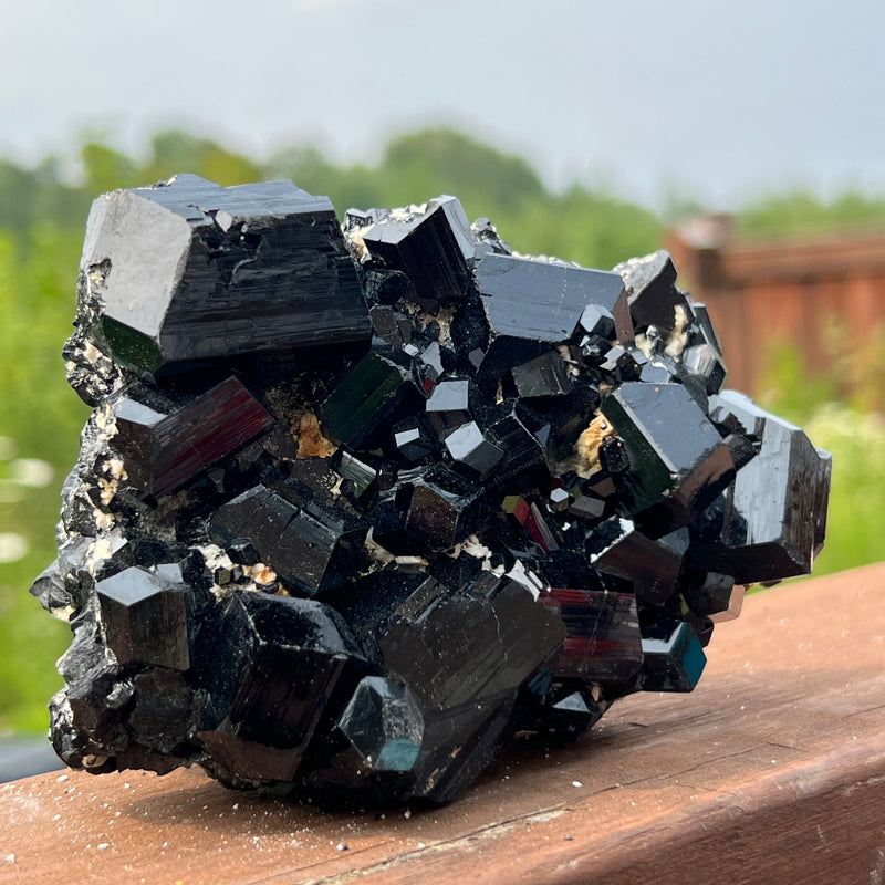 Self-Standing Lustrous Black Tourmaline Crystal with Feldspar from Erongo Mountain, Erongo Region, Namibia