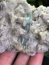 Aquamarine Specimen on Feldspar with Hyalite opal from Erongo Mountain, Erongo Region, Namibia