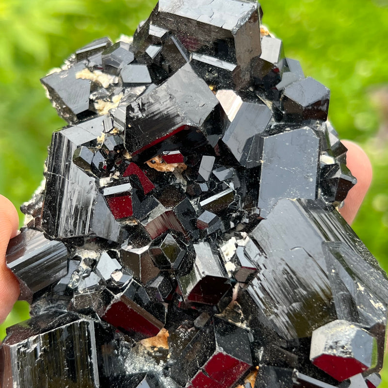 Self-Standing Lustrous Black Tourmaline Crystal with Feldspar from Erongo Mountain, Erongo Region, Namibia
