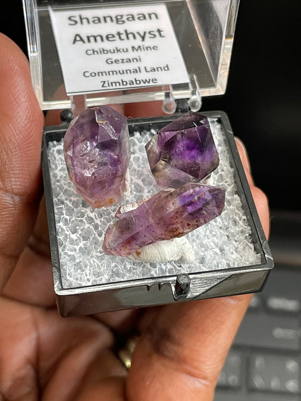 Mini Shangaan Amethyst Trio with Double Termination and Twin Scepter from the Chibuku mine, Zimbabwe