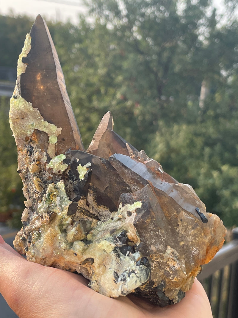 Smoky Quartz with Hyalite Opal and Black Tourmaline from Erongo Mountain, Erongo Region, Namibia