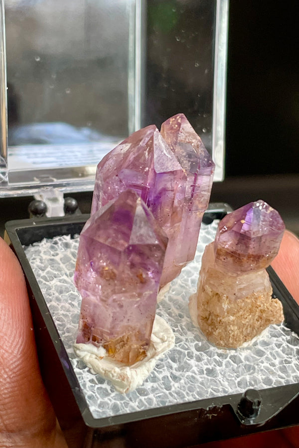 Mini Shangaan Amethyst Trio with Large Twin Scepter & Mini Matrix Growth from the Chibuku mine, Zimbabwe