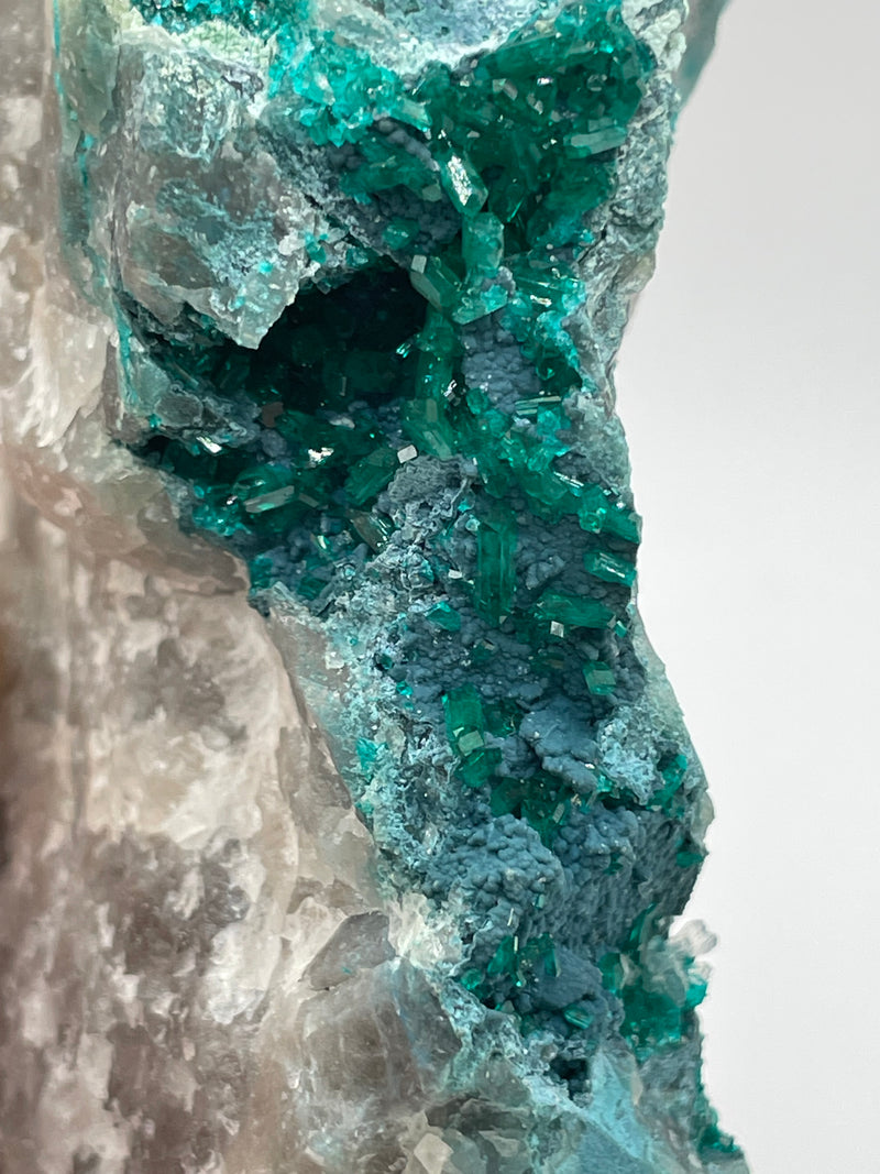 Dioptase, Shattuckite & Chrysocolla on Quartz from Omaue, Kaokoveld, Namibia