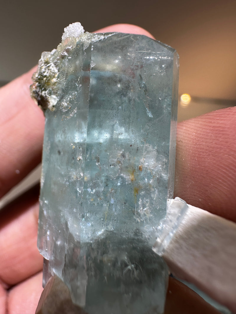 AQUAMARINE SPECIMEN WITH HYALITE AND FELDSPAR 21.5g FROM ERONGO MOUNTAIN, ERONGO REGION, NAMIBIA, ERONGO AQUAMARINE CRYSTAL, CRYSTAL HEALING