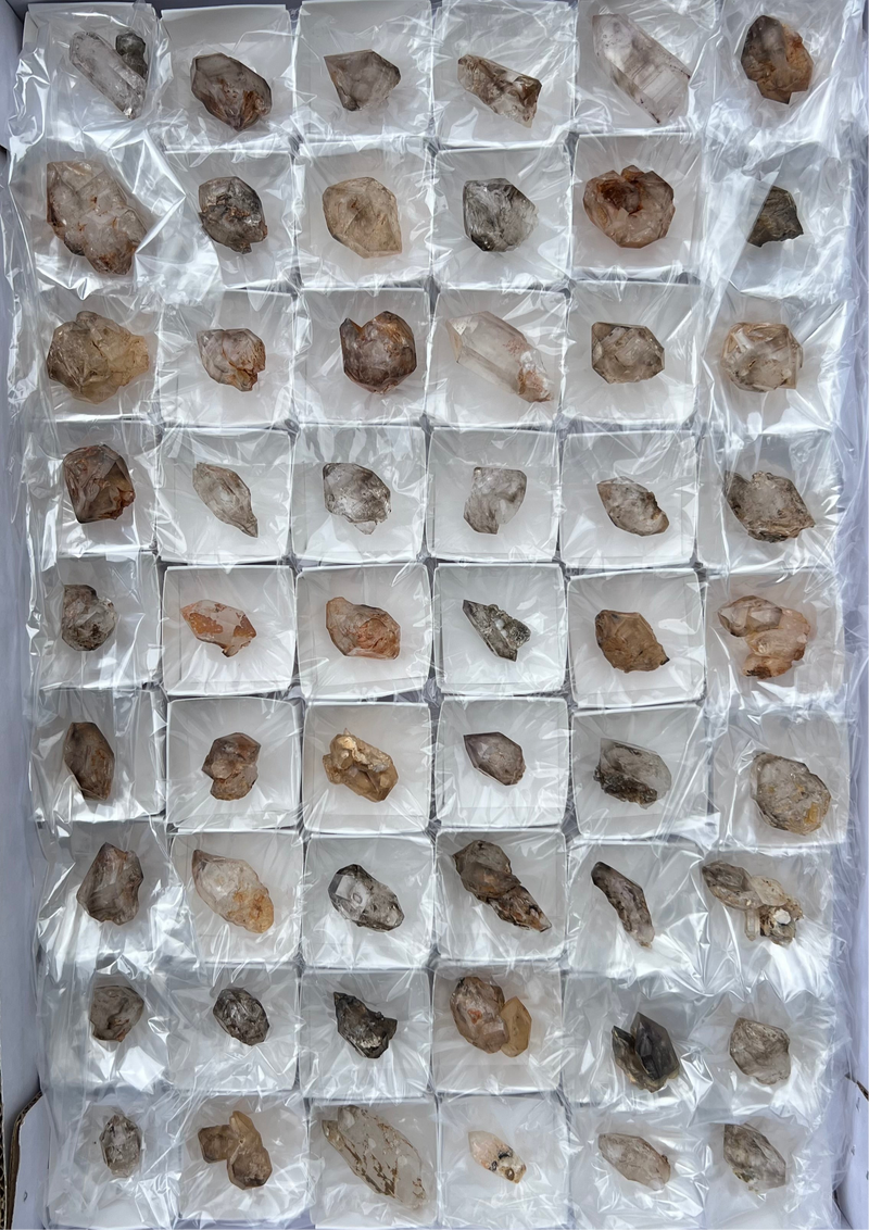 54 Piece Brandberg Quartz Wholesale Flat from the Brandberg District, Goboboseb, Erongo Region, Namibia
