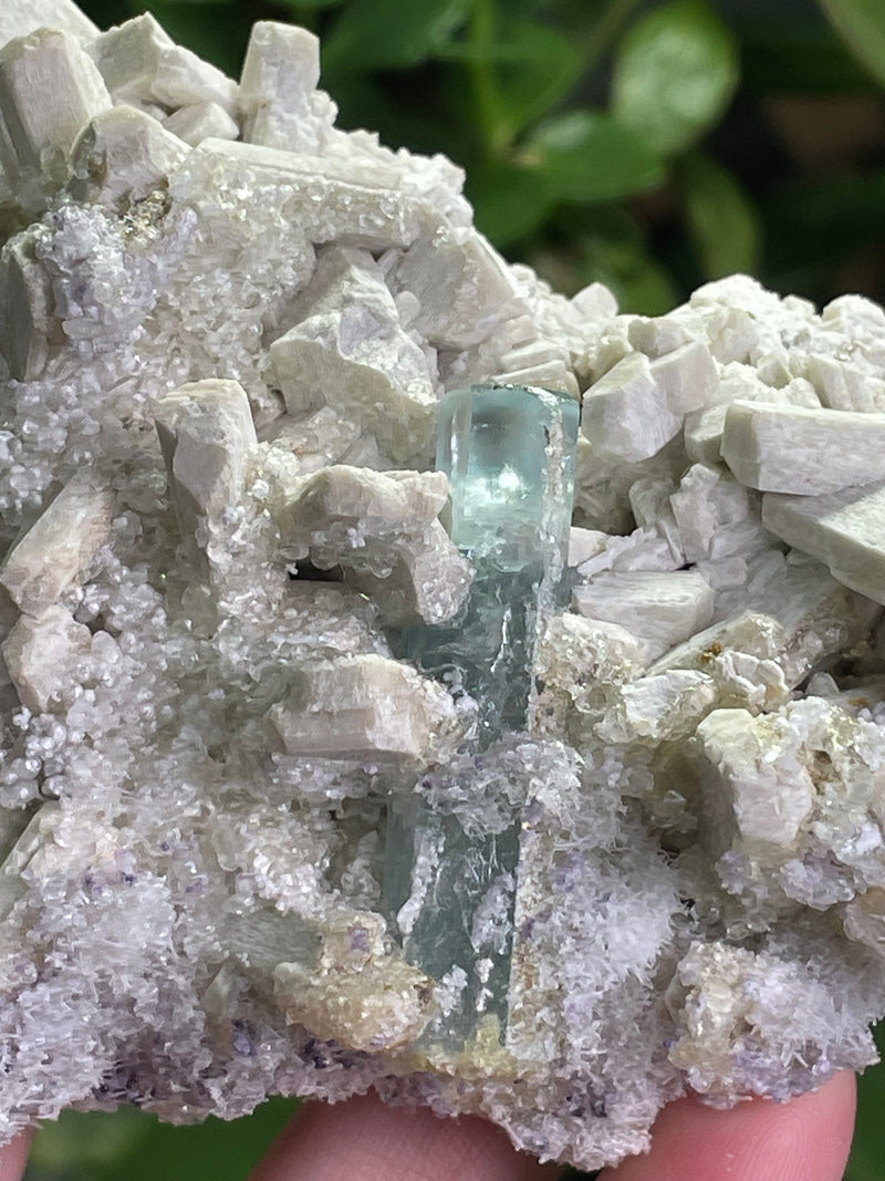 Aquamarine Specimen on Feldspar with Hyalite opal from Erongo Mountain, Erongo Region, Namibia