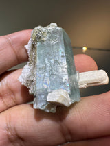 AQUAMARINE SPECIMEN WITH HYALITE AND FELDSPAR 21.5g FROM ERONGO MOUNTAIN, ERONGO REGION, NAMIBIA, ERONGO AQUAMARINE CRYSTAL, CRYSTAL HEALING