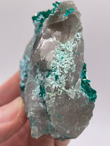Calcite on Dioptase & Chrysocolla on Quartz from Omaue, Kaokoveld, Namibia