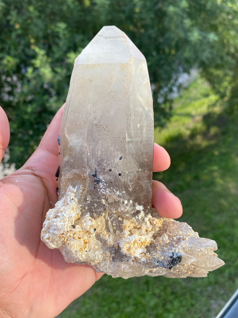 Smoky Quartz with Black Tourmaline and Muscovite 708g from Erongo mountain, Erongo region, Namibia