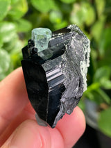 Black Tourmaline Specimen with Aquamarine and Hyalite Opal from Erongo Mountain, Erongo Region, Namibia