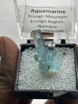 Vibrant blue Aquamarine cluster, thumbnail specimen from Erongo Mountain, Erongo Region, Namibia