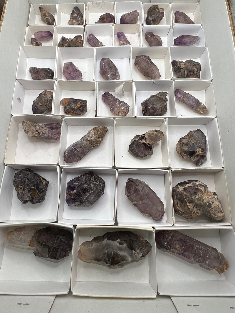 1.206 kilo, 36 Piece Shangaan Amethyst Wholesale Flat, Chibuku Mine, Zimbabwe