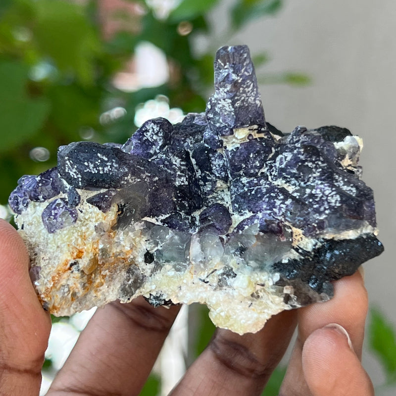 Fluorite with Black Tourmaline and Feldspar, from the Erongo Mountain, Erongo Region, Namibia.