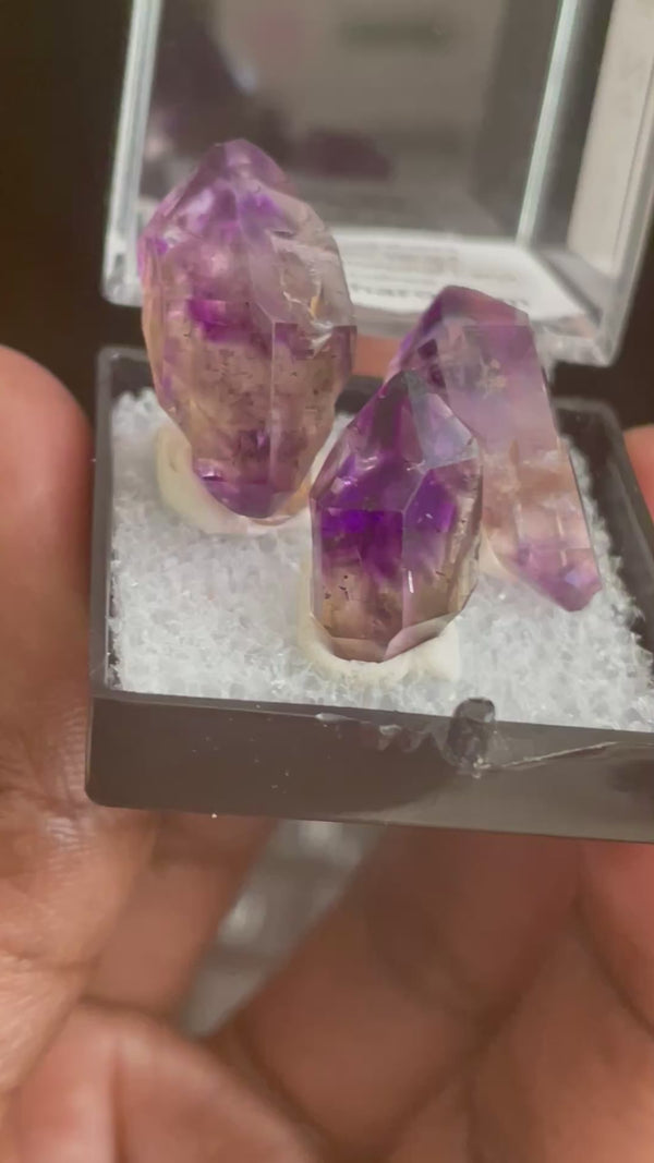 Mini Shangaan Amethyst Trio with Scepter & Double Termination from the Chibuku mine, Zimbabwe