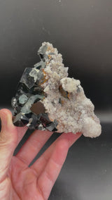 Black Tourmaline Specimen with Aquamarine and Hyalite Opal from Erongo Mountain, Erongo Region, Namibia