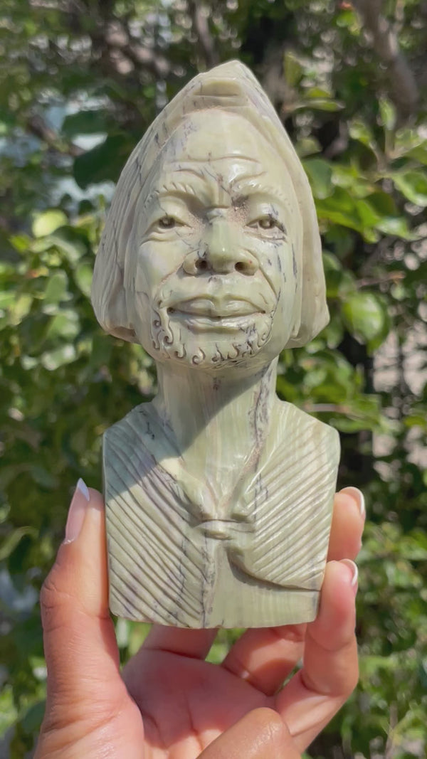 Bust Statue, Butter Jade - Signed by Farai Mangenda, Shona Sculpture video
