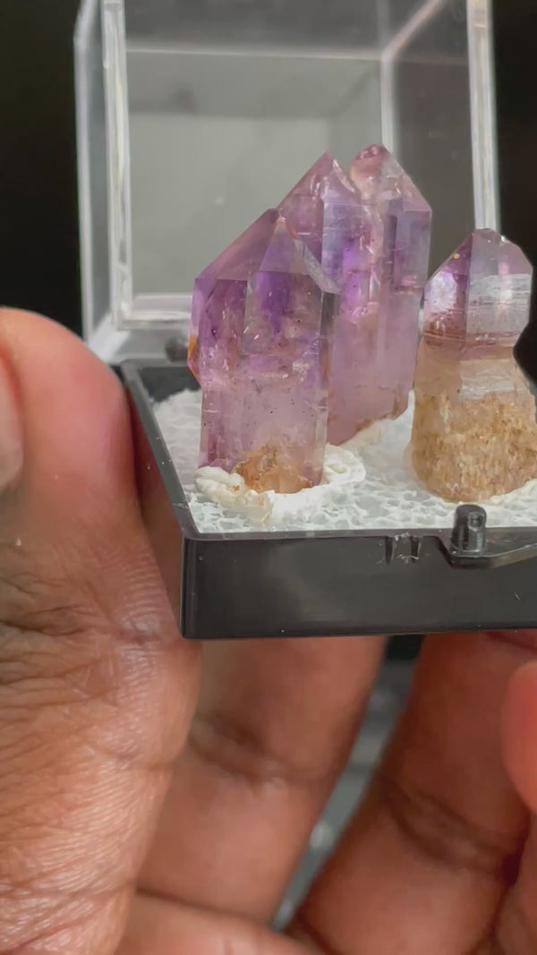 Mini Shangaan Amethyst Trio with Large Twin Scepter & Mini Matrix Growth from the Chibuku mine, Zimbabwe