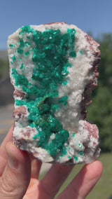 Dioptase on Calcite from the Tsumeb Mine, Tsumeb Oshikoto Region, Namibia