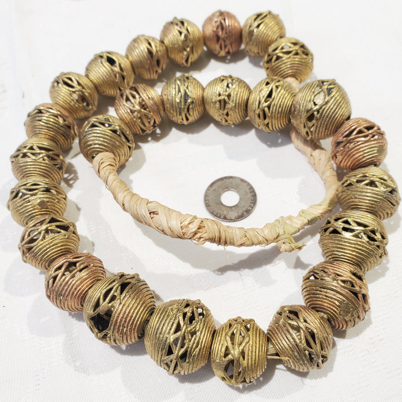Brass Beads Wholesale-14mm Striped Cage Round Filigree Globe  Beads-Africa-Tamara Scott Designs