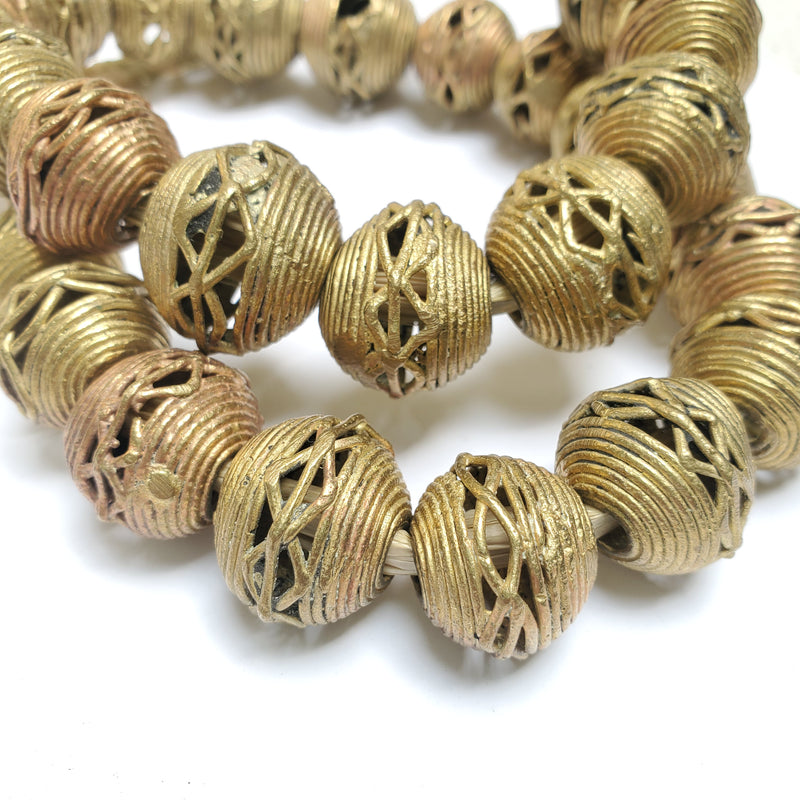 Brass Beads Wholesale-14mm Striped Cage Round Filigree Globe  Beads-Africa-Tamara Scott Designs