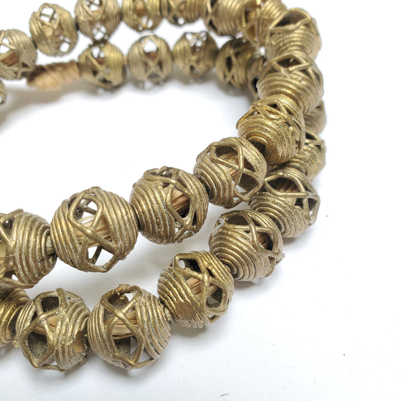 37 Brass Filigree Globe Beads 15 mm, African Brass Beads, African Jewelry and Jewelry Making Supplies,  Made in Ghana
